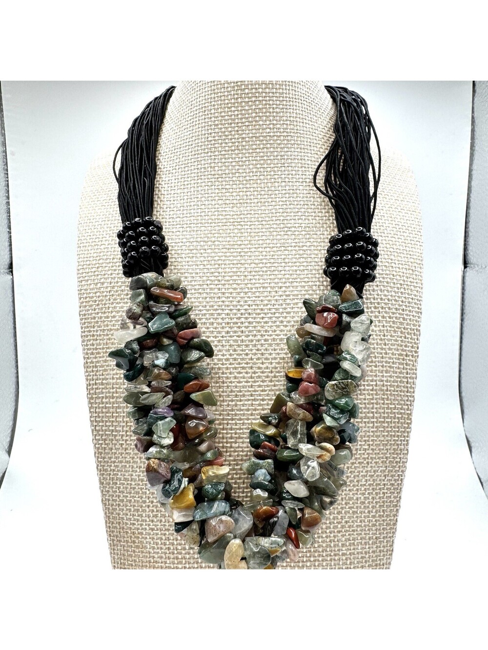 Chunky Multi-Strand Gemstone Chip Statement Necklace Boho Mixed Natural Stone